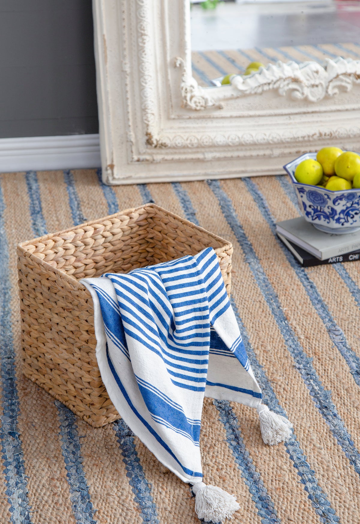 Brighton Blue & White Striped Cotton Throw Blanket