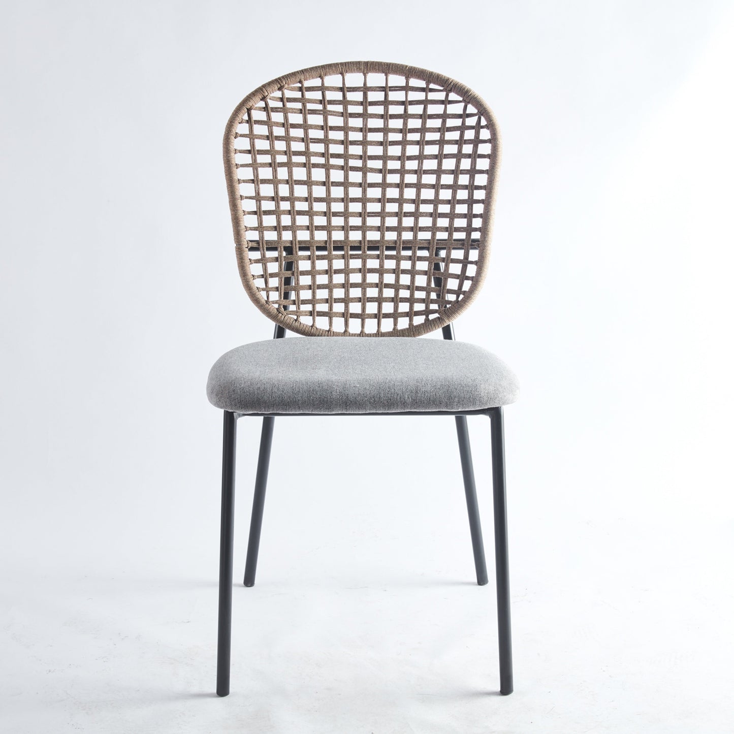 Dining Chair Sennit Style Black Metal Frame Natural Fiber Seat Set of 4