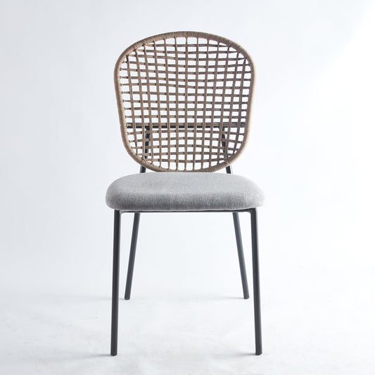 Dining Chair Sennit Style Black Metal Frame Natural Fiber Seat Set of 4