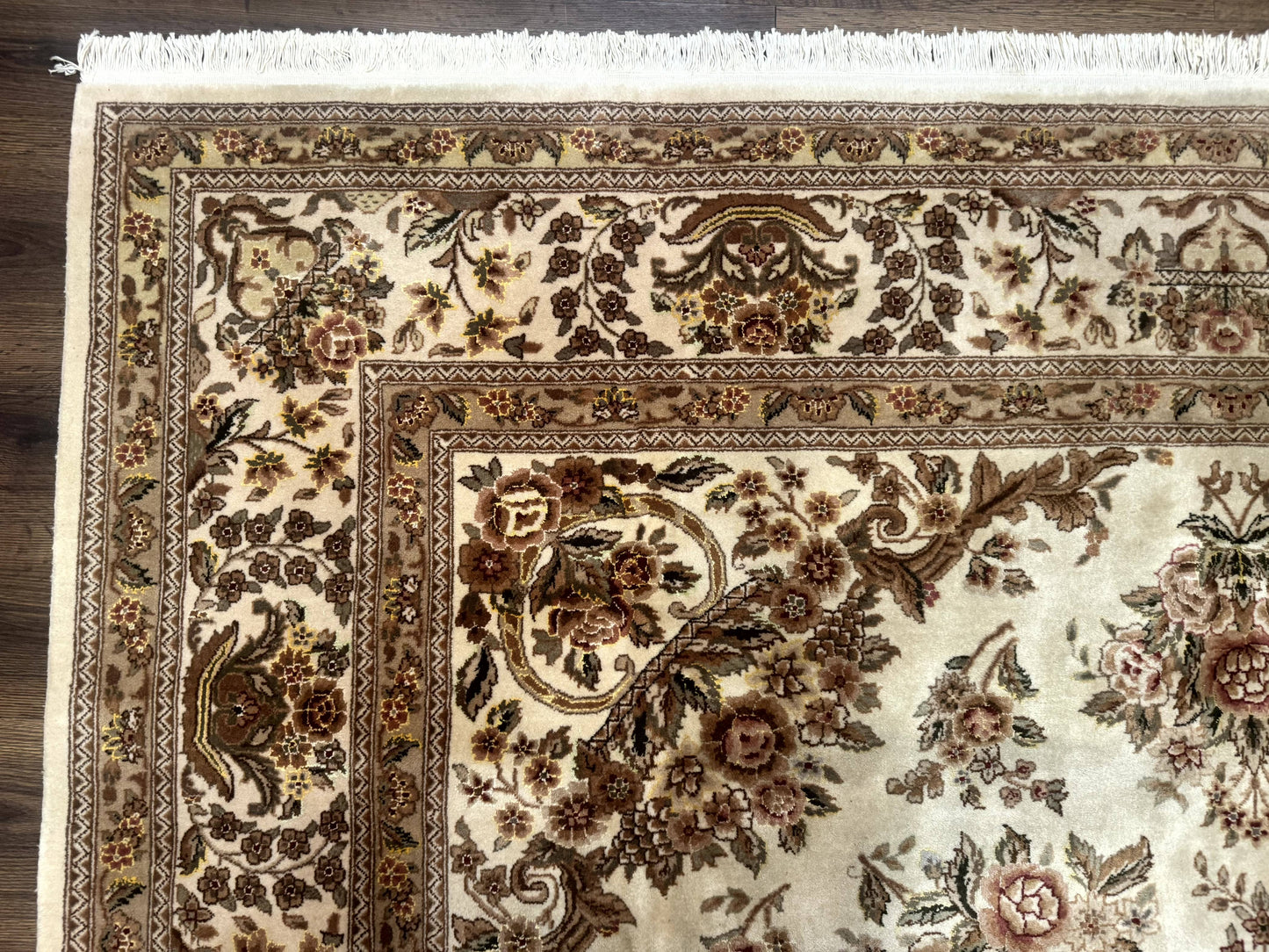 Sino Persian Hand-Knotted Wool & Silk Floral Area Rug – Beige, 8' x 10'
