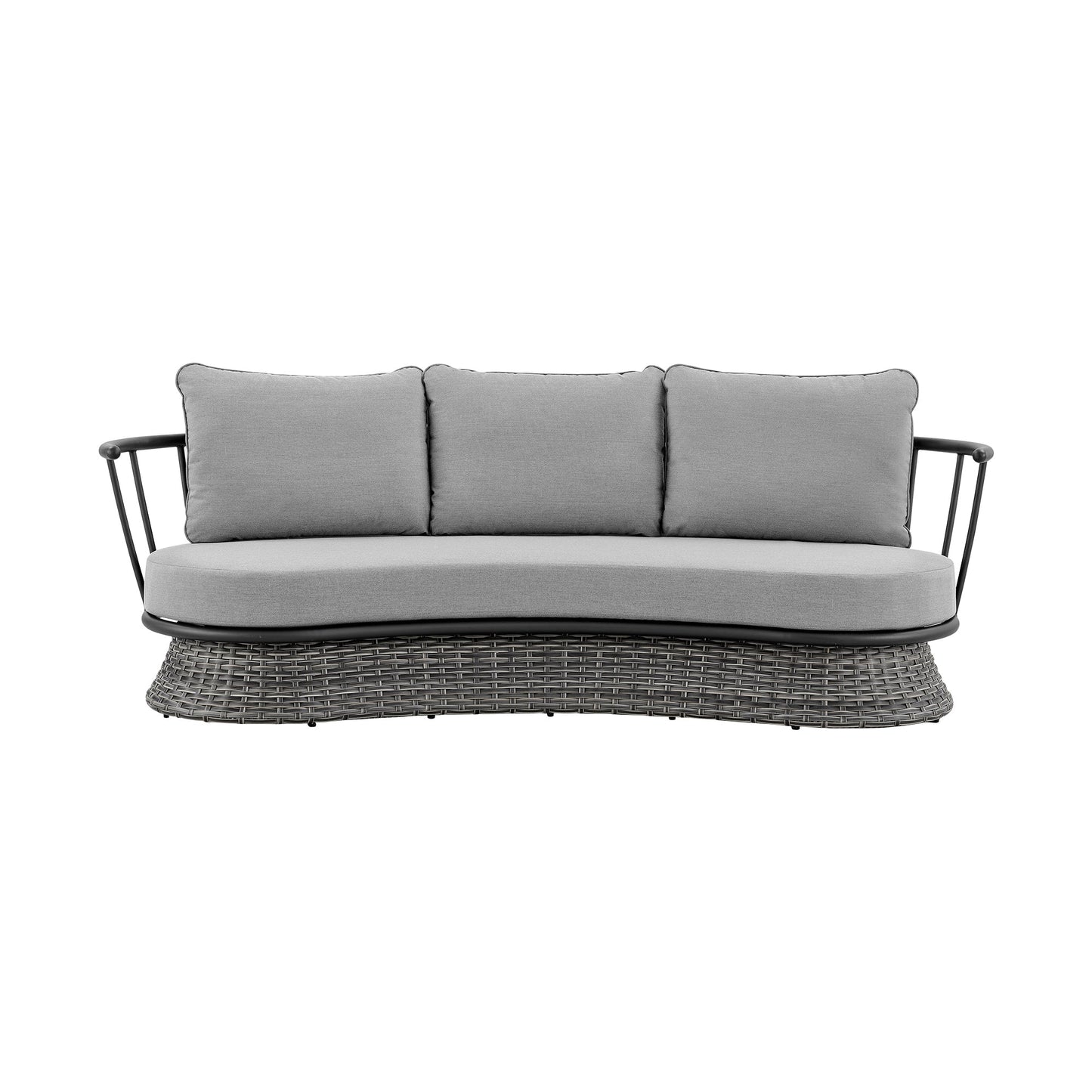 Outdoor Sofa with Wicker and Aluminum Frame with Black and Gray Cushions