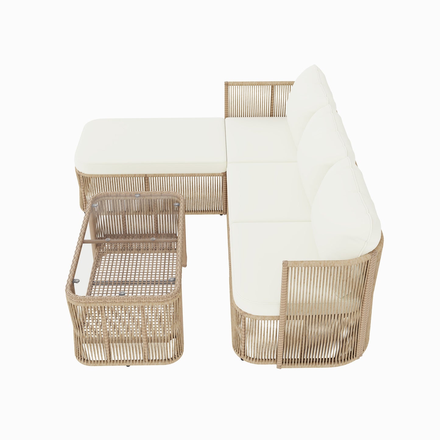 Outdoor Patio Set Rattan Dark Beige Iron Frame Conversation Sofa