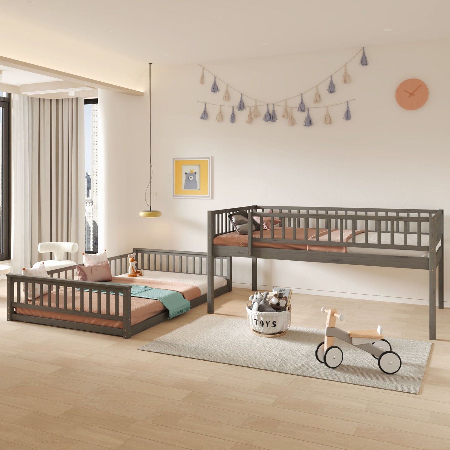 Bunk Bed With Ladder And Guardrails
