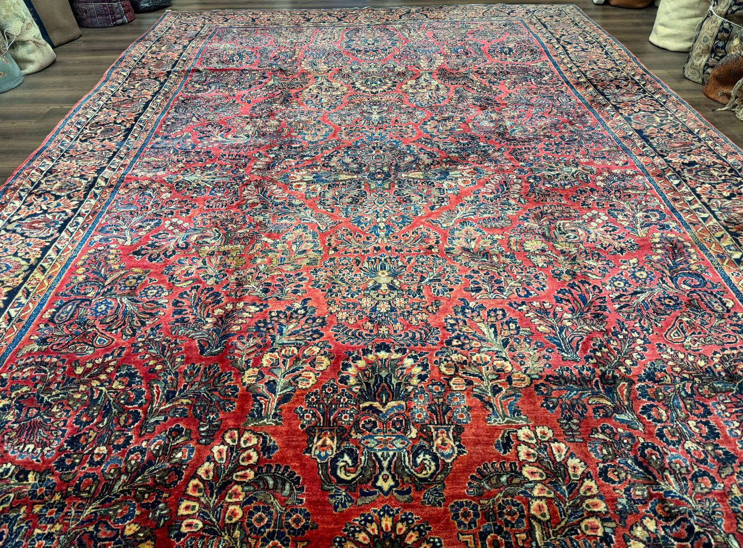 Palace Size Persian Sarouk Rug 10x16, Rare Size, Red, Large Antique Persian Carpet