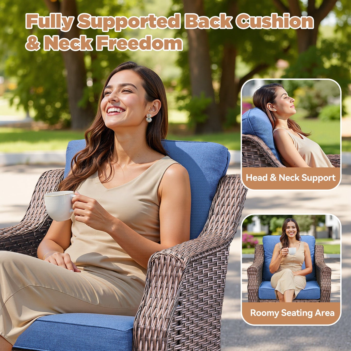 Outdoor Conversation Set PE Rattan Blue 3-Piece Seats 2 with Side Table