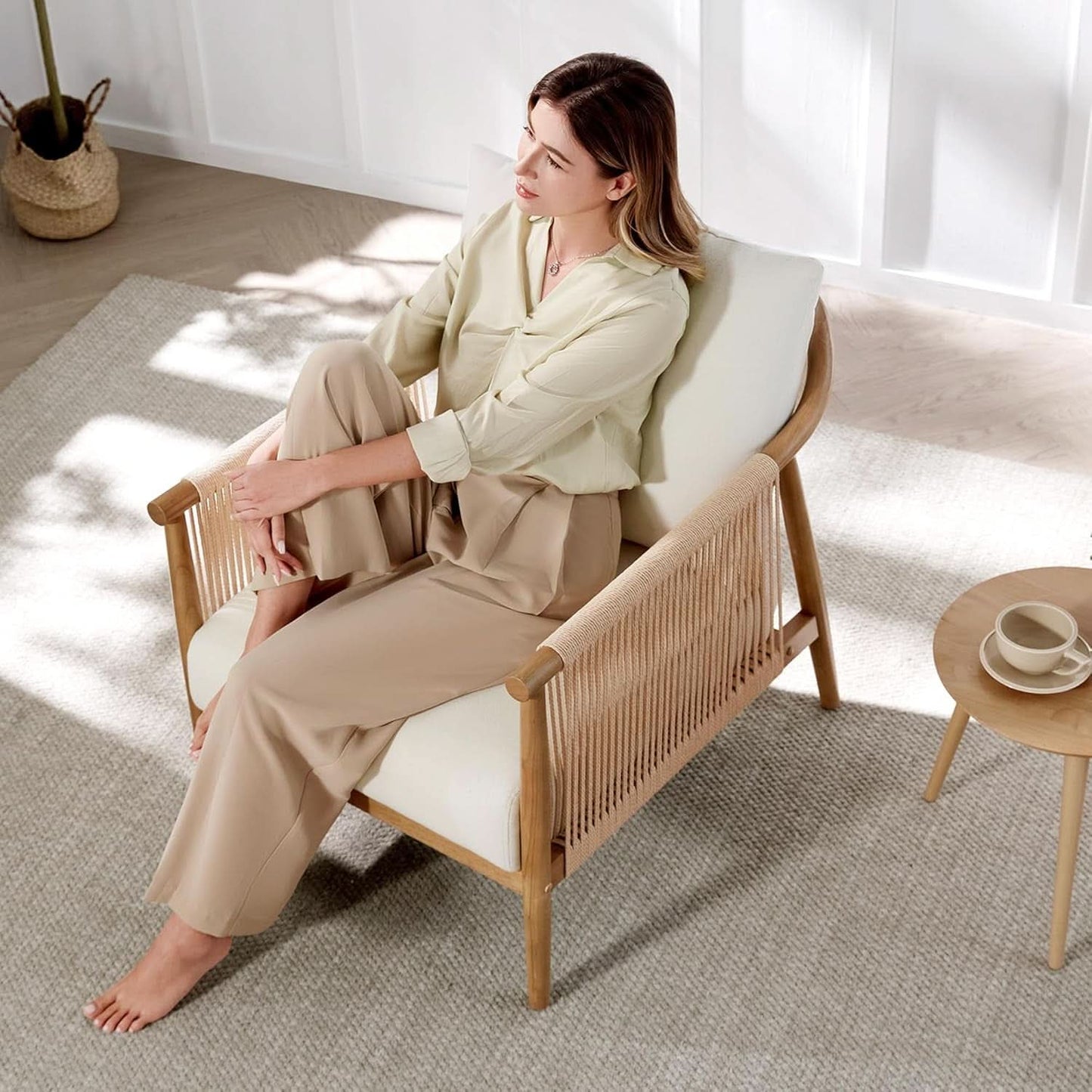 Cream Braided Accent Chairs Set Of 2 For Living Room