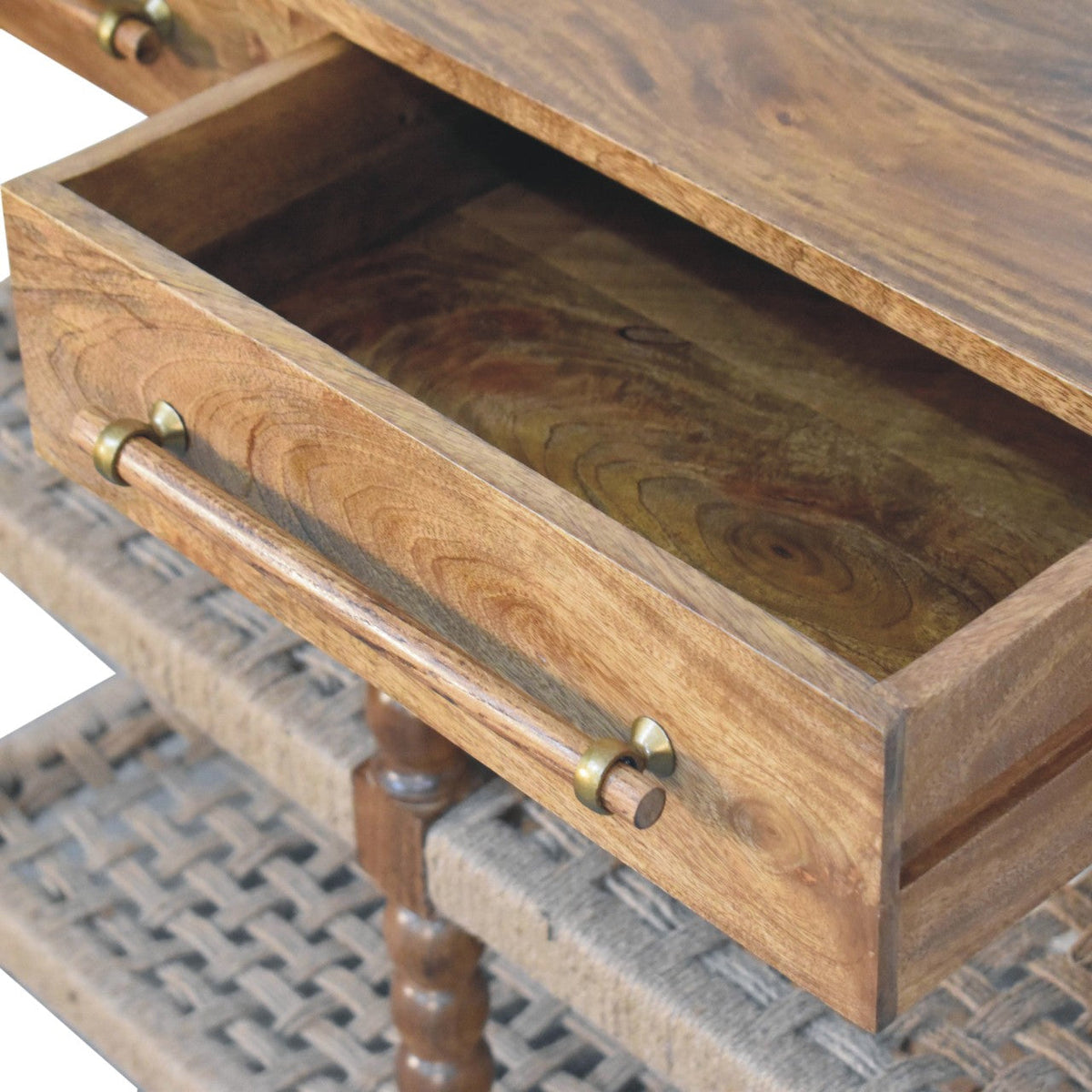 Sporting Estate Spindle & Woven Console Table — Chestnut