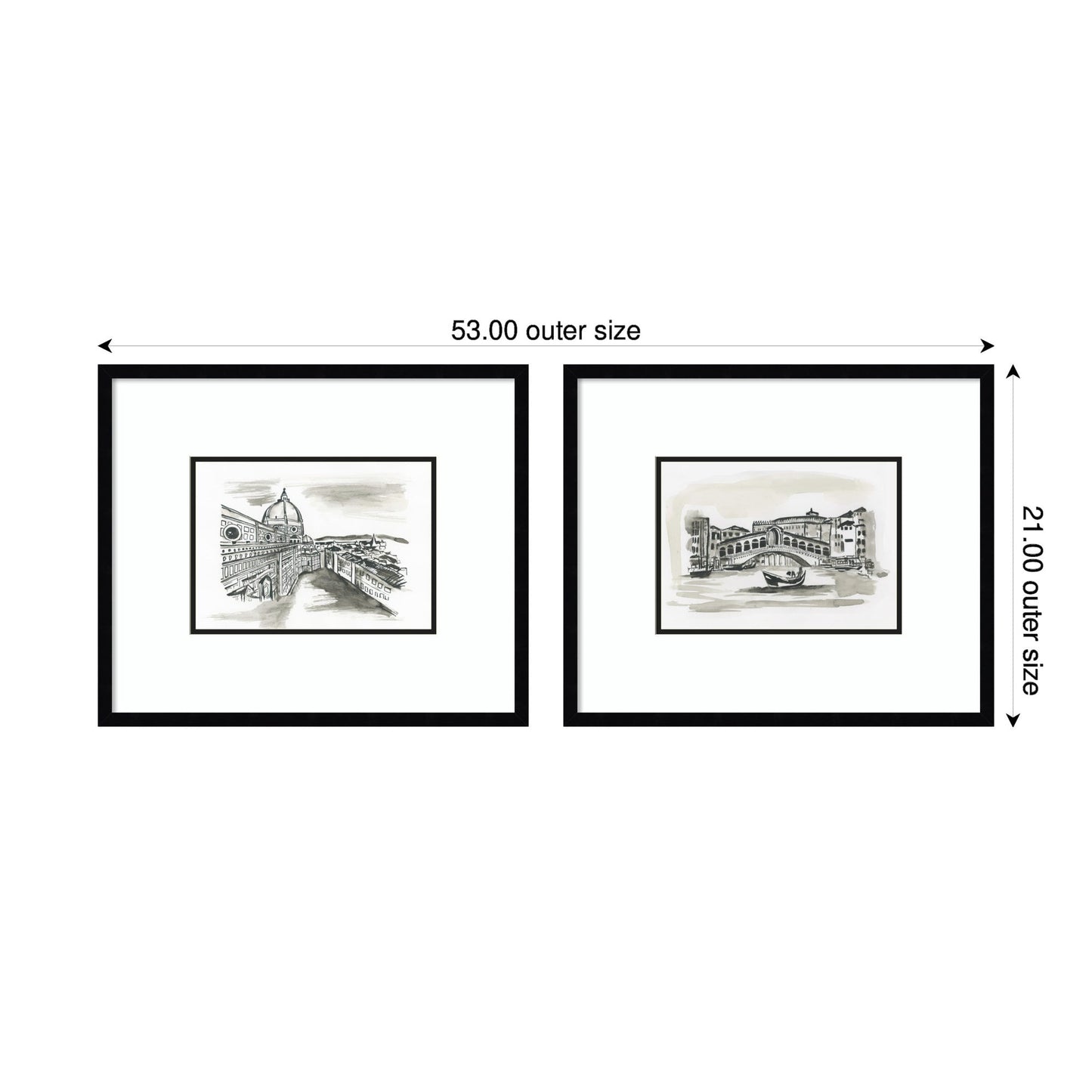 Vintage Postcard Florence & Venice 2 Piece Framed Wall Art Print Set by Teju Reval