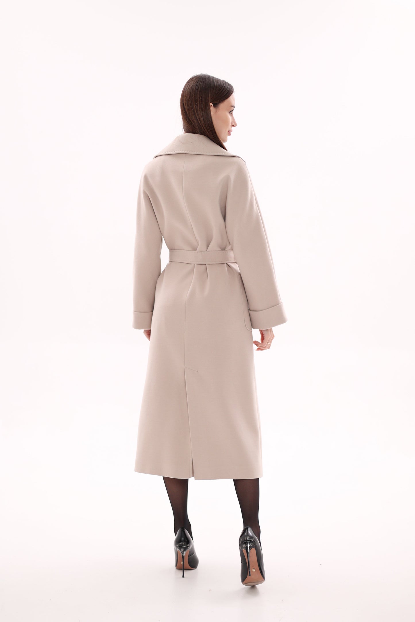 Marley Wraparound Wool Cashmere Coat in Nude