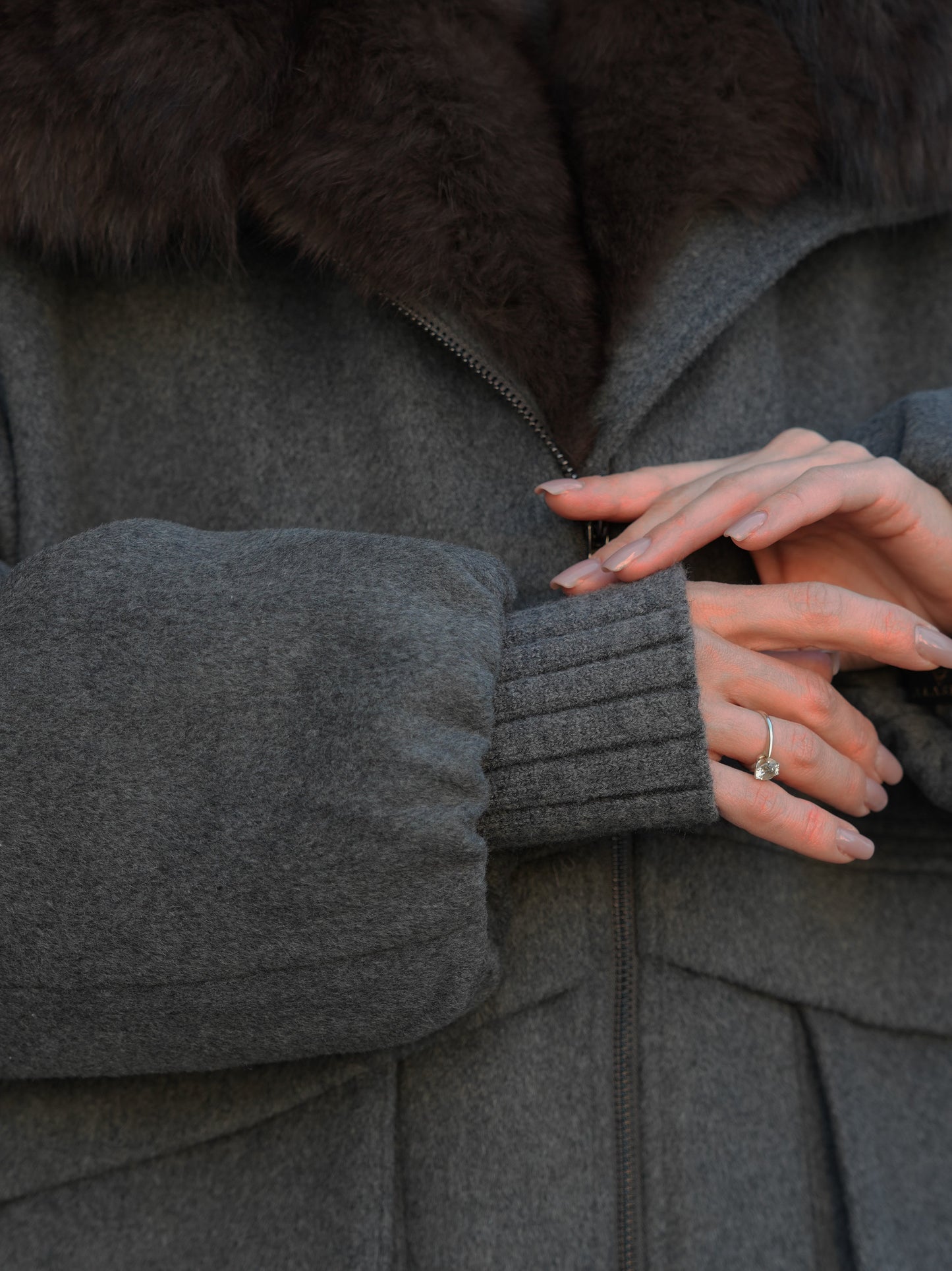 Rimini Genuine Fur Trim Wool Blend Parka in Graphite
