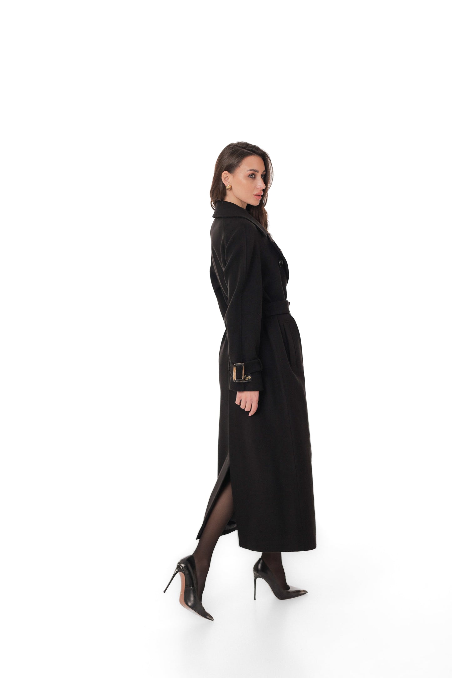 Madeline Cashmere Wool Blend Overcoat in Black