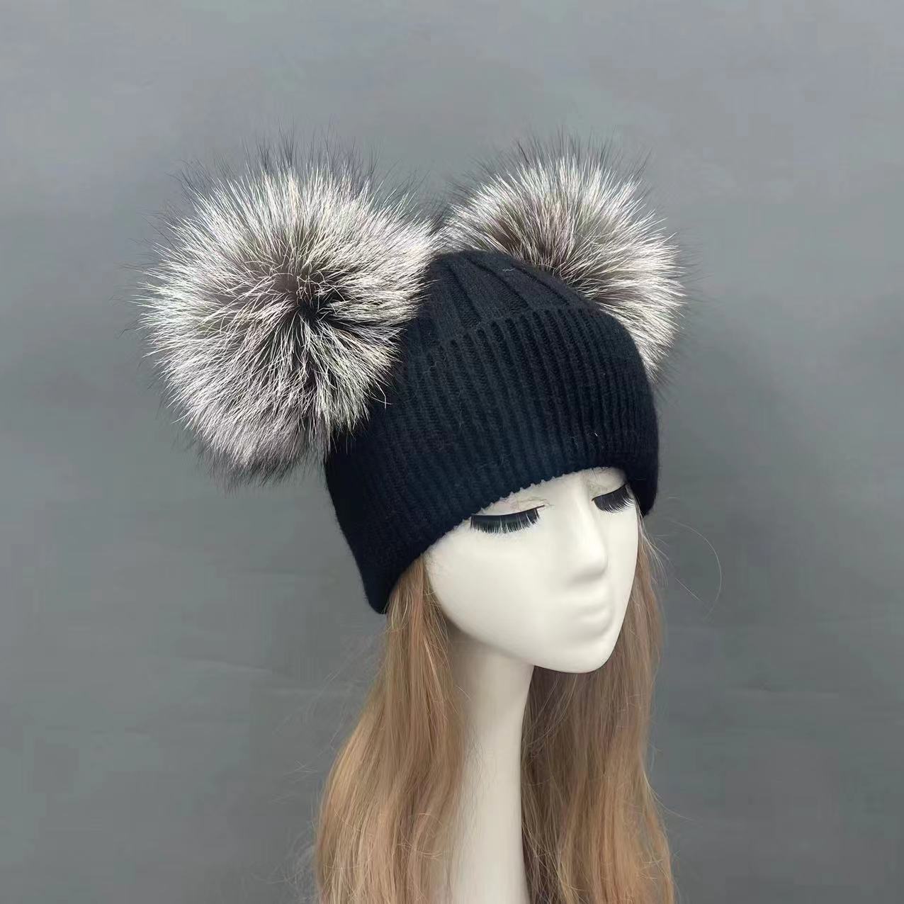 Two Fur Poms Hat Adult | Kids