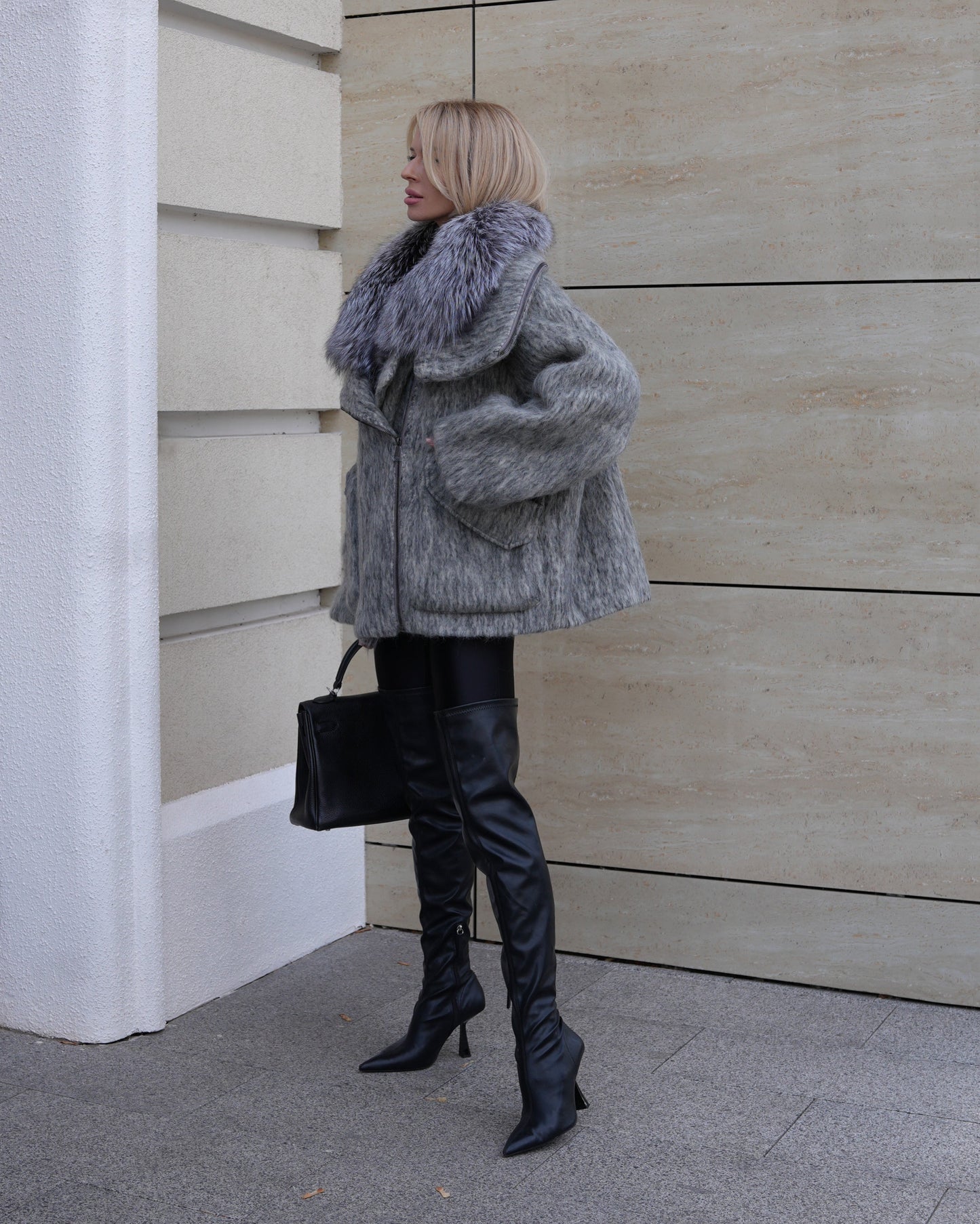 Ares Genuine Fur Trim Down Fill Mohair Parka