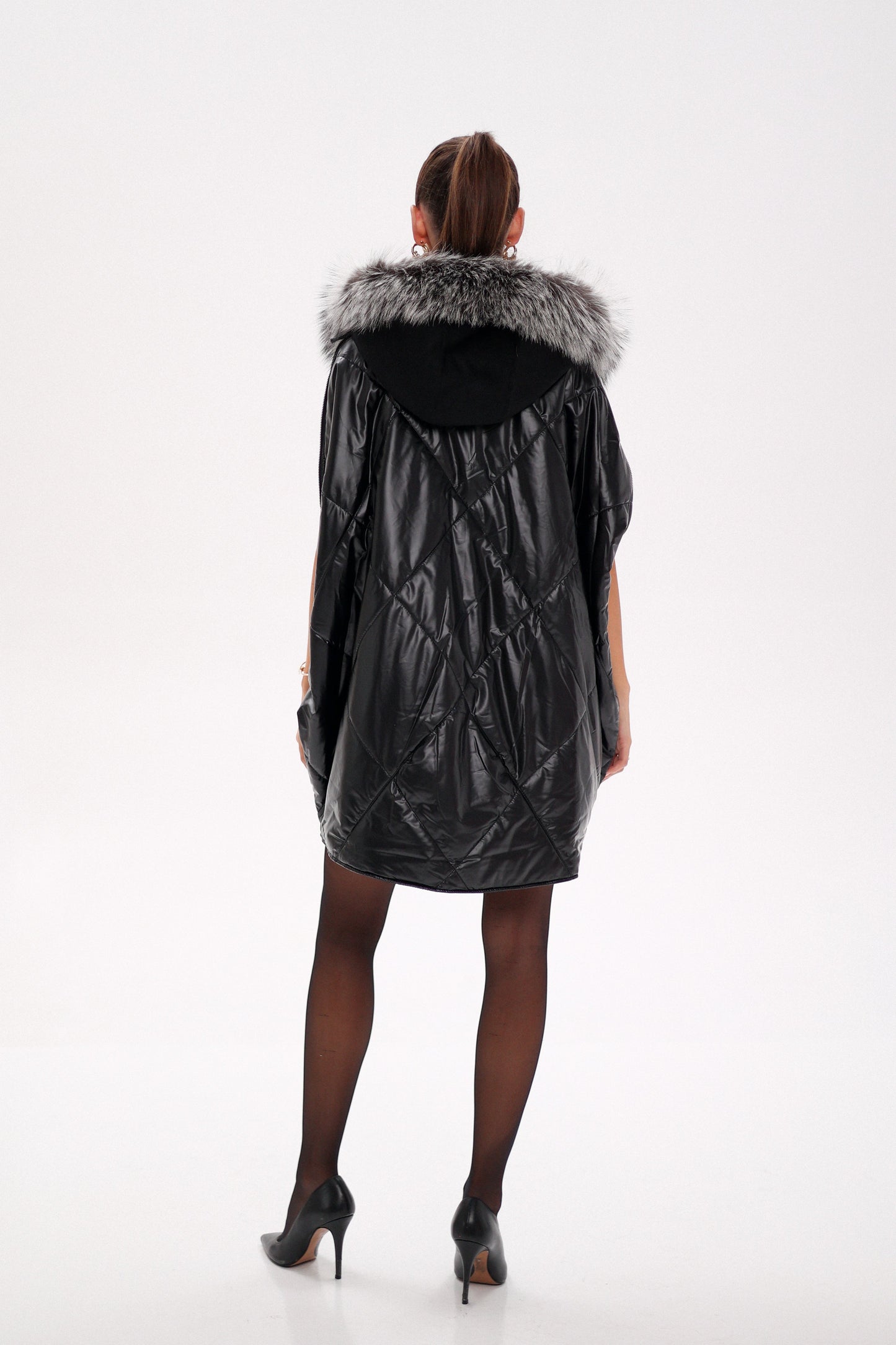 Saga®Furs Silver Fox Wool Alpaca Poncho Vest in Black