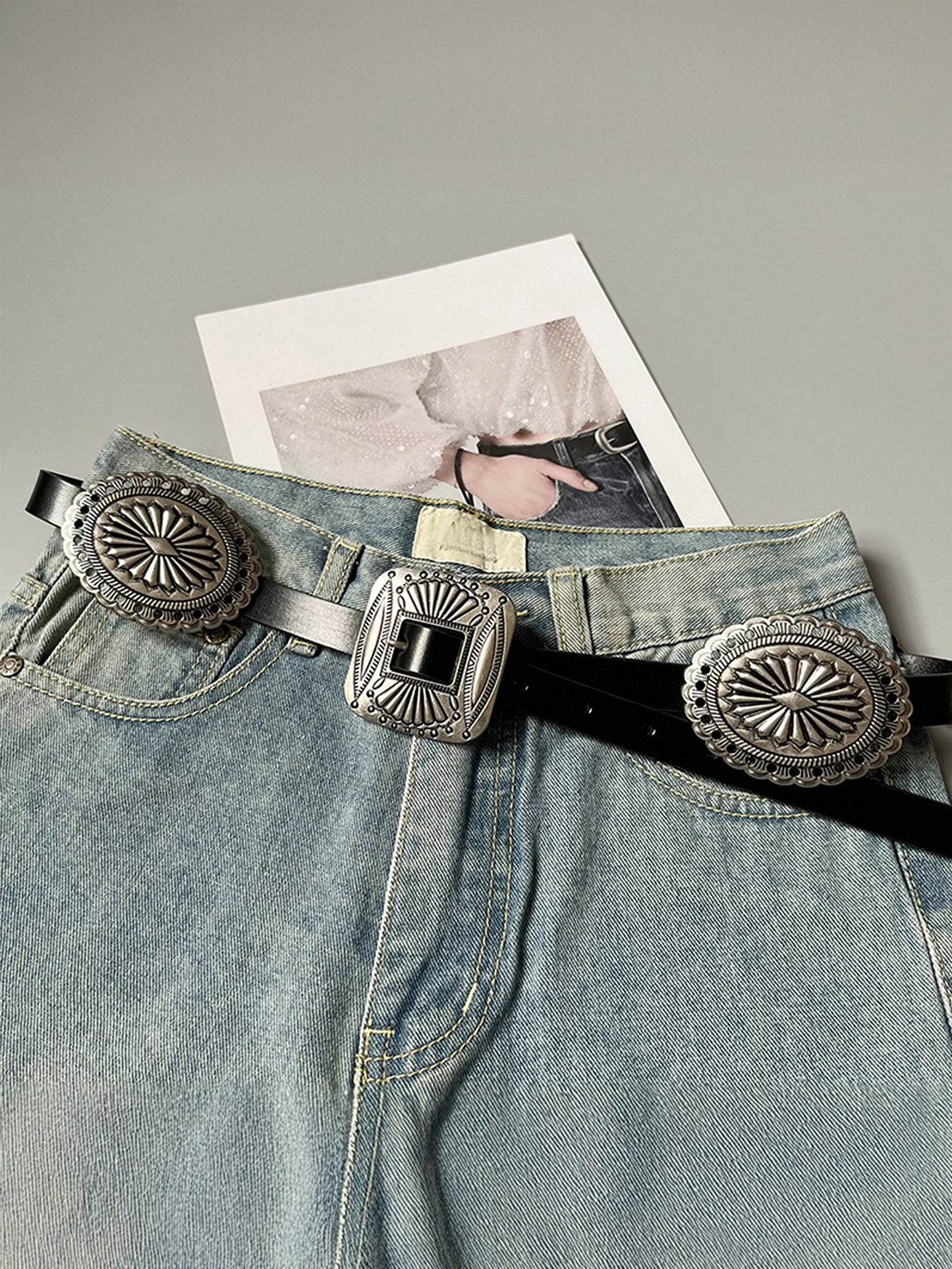 Artisanal Carved Metal Ring Buckle Belt