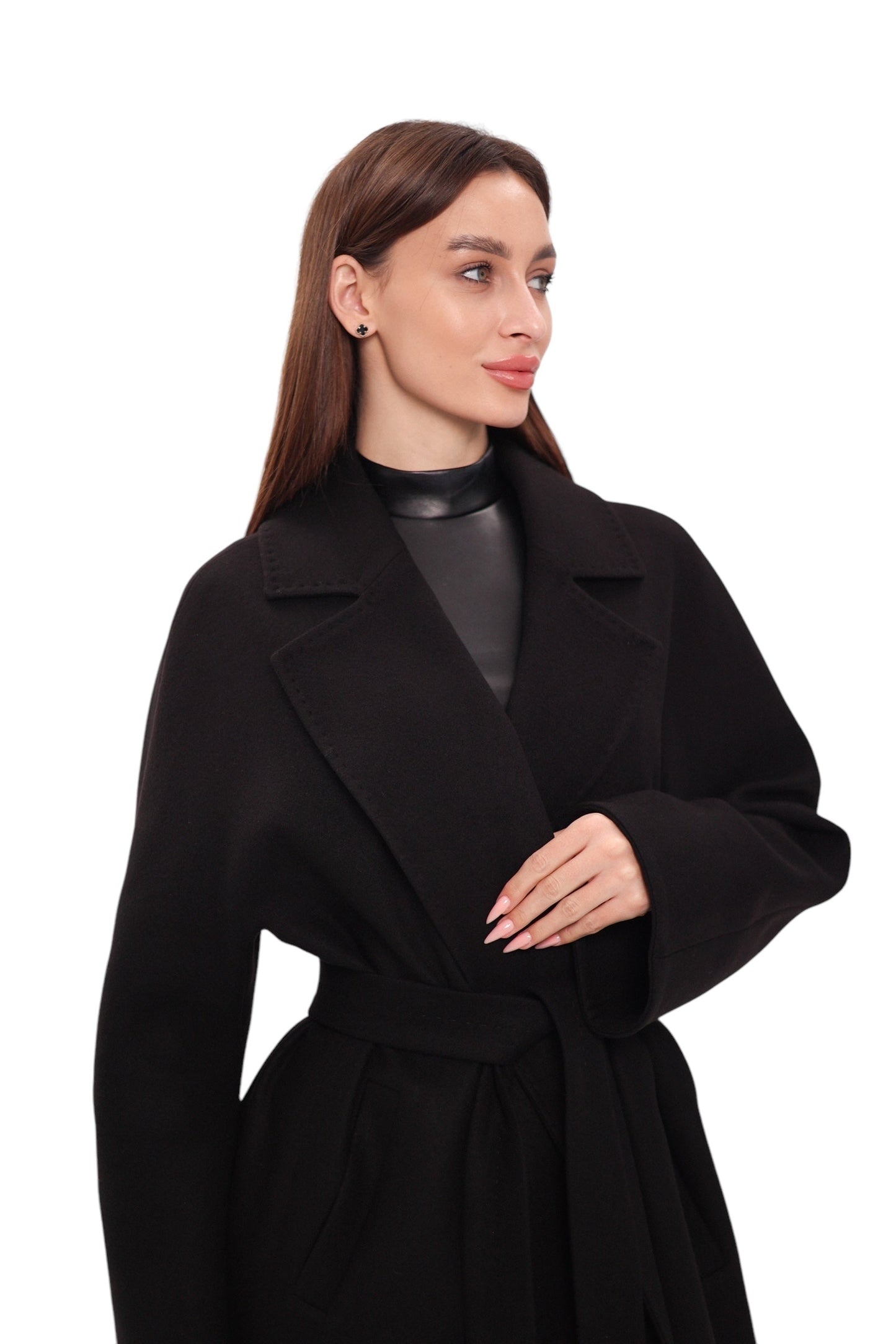Leroy Classic Wraparound Wool Blend Overcoat in Black