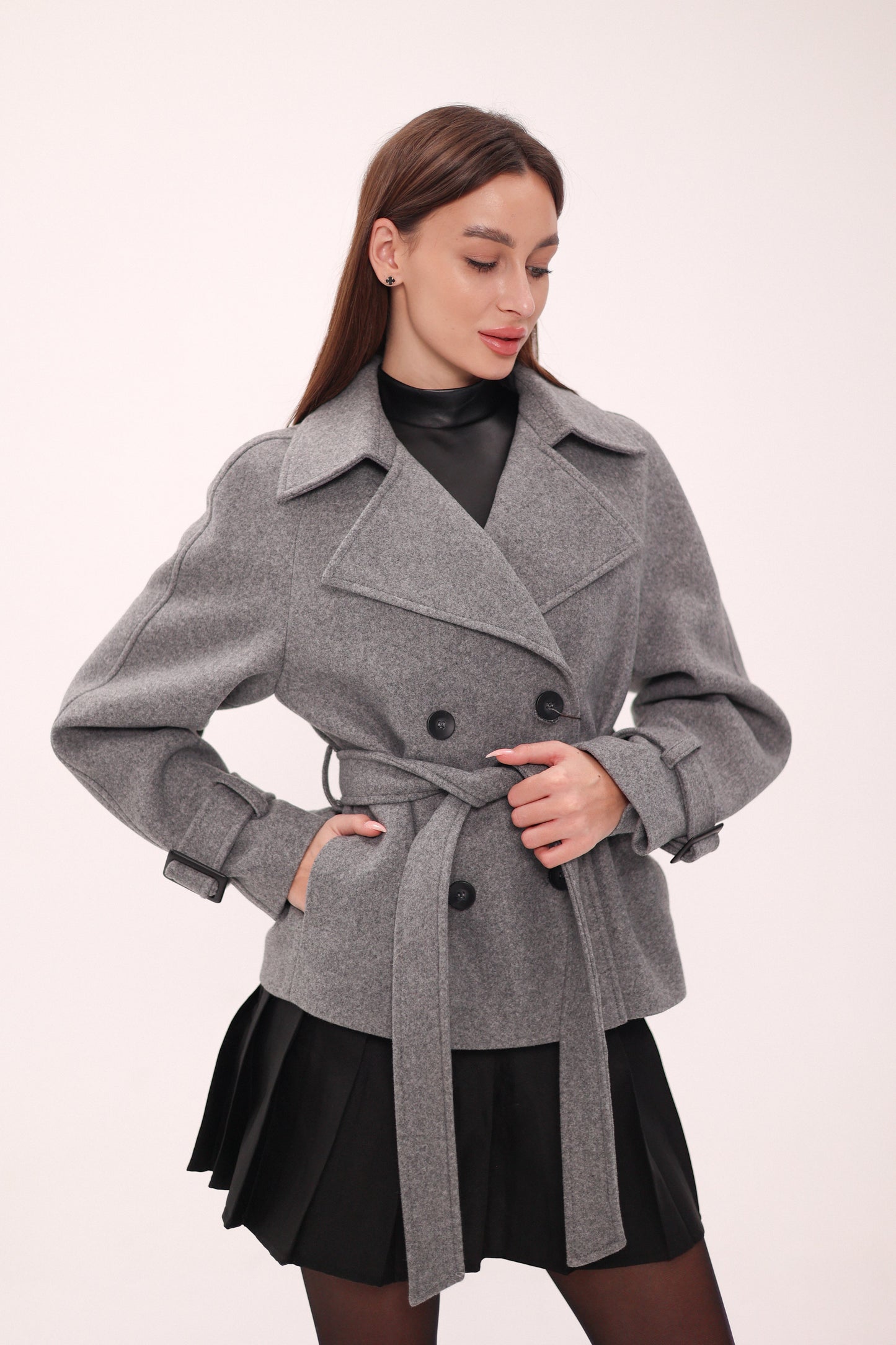 Megan Tailored Wool Blend Coat in Grey