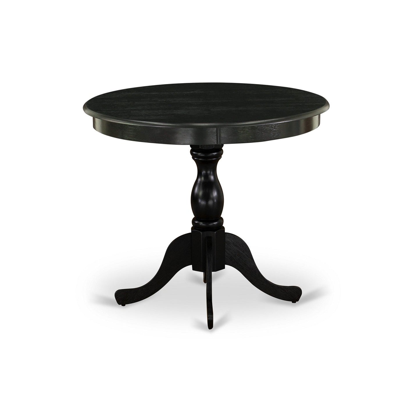 EAST WEST FURNITURE - AMVA5-BLK-W - 5-Piece Kitchen Dining Set- 4 Dining Chair and Modern Round Dining Table - Wooden Seat and Slatted Chair Back (Black Finish)