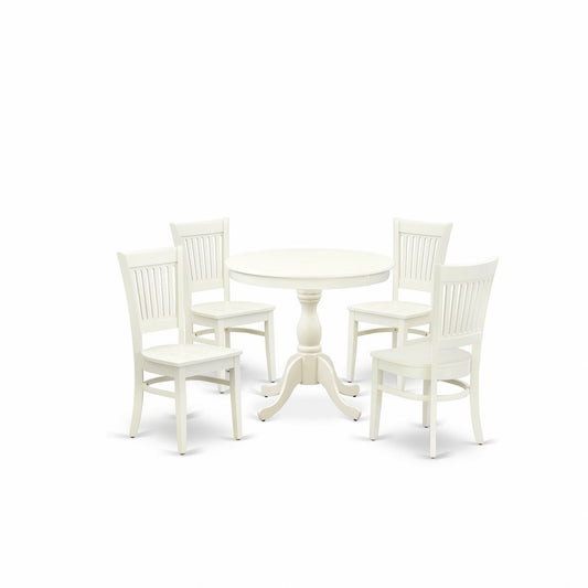 EAST WEST FURNITURE - AMVA5-LWH-W - 5-Pc Dinette Set- 4 dining room chairs and Modern dining room table - Wooden Seat and Slatted Chair Back (linen white Finish)