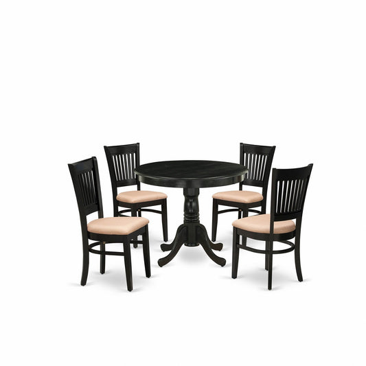 EAST WEST FURNITURE - ANVA5-BLK-C - 5-Pc Dinette Room Set- 4 Wooden Chair and Modern dining room table - Linen Fabric Seat and Slatted Chair Back (Black Finish)