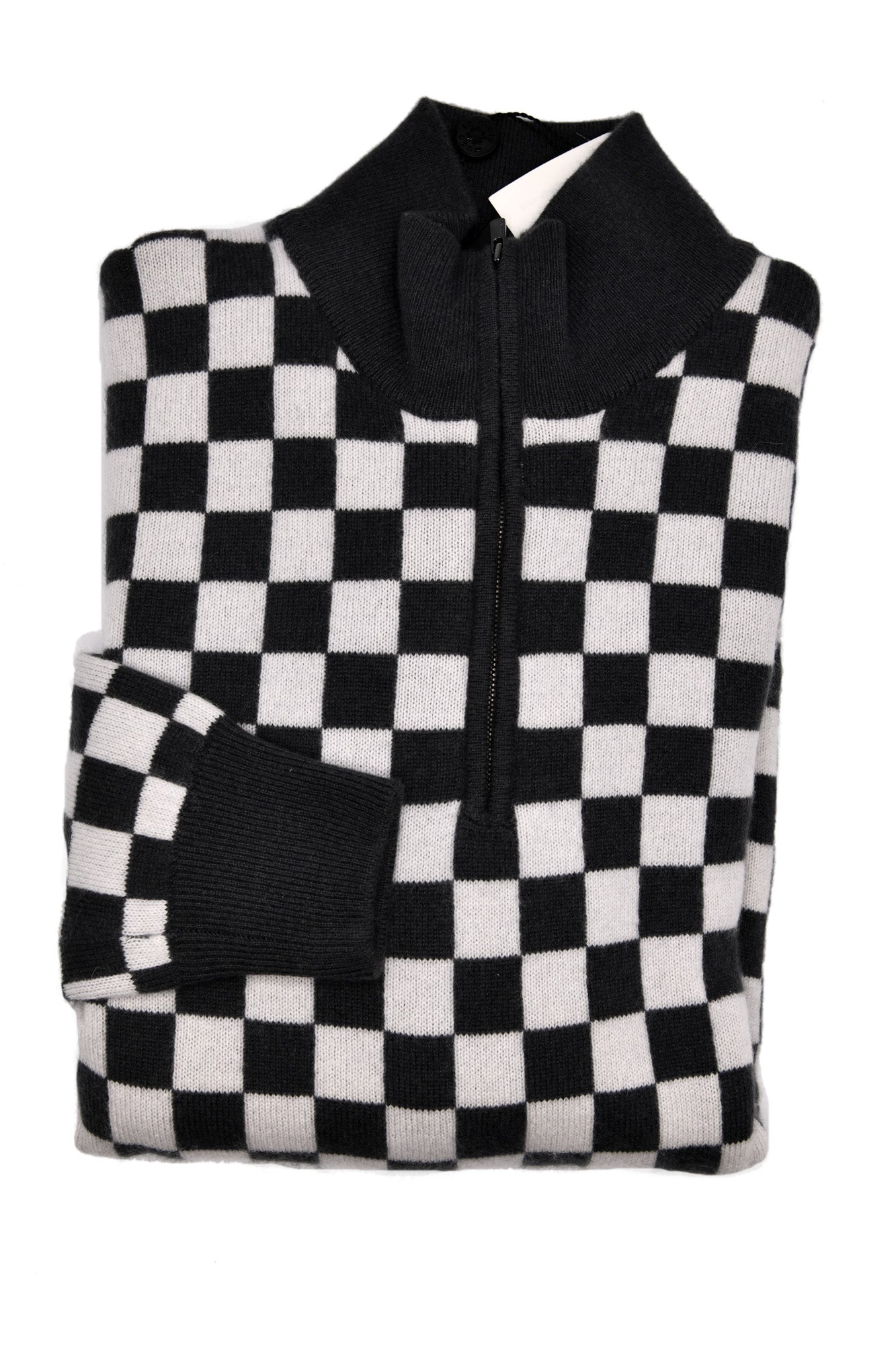 Manrico Cashmere Checkered Turtleneck Quarter Zip Sweater