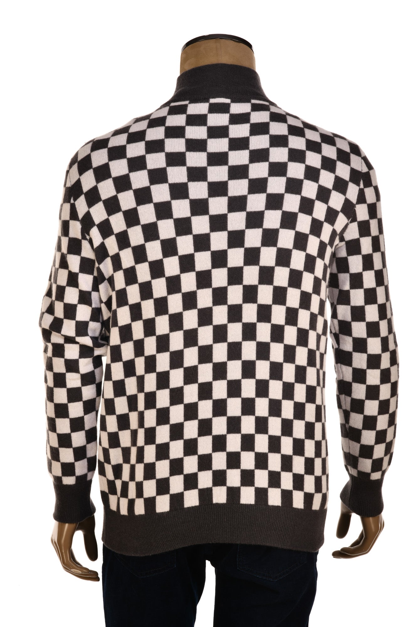 Manrico Cashmere Checkered Turtleneck Quarter Zip Sweater