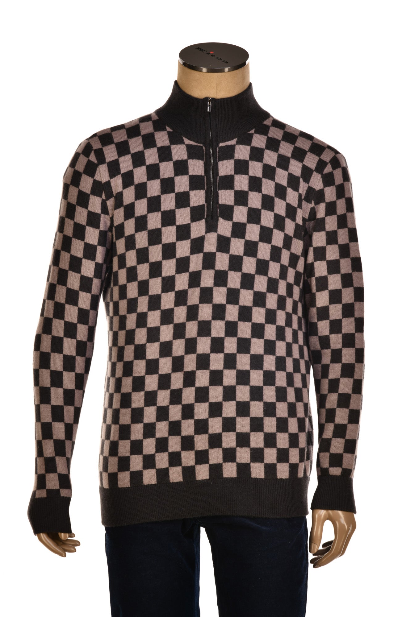 Manrico Cashmere Checkered Turtleneck Quarter Zip Sweater