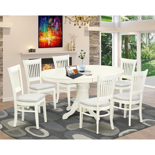 EAST WEST FURNITURE - AVVA7-LWH-C - 7-Piece Dining Table Set- 6 Dining Chairs with Linen Fabric Seat and Slatted Chair Back - Removable leaf Modern Oval Dining Table - linen white Finish