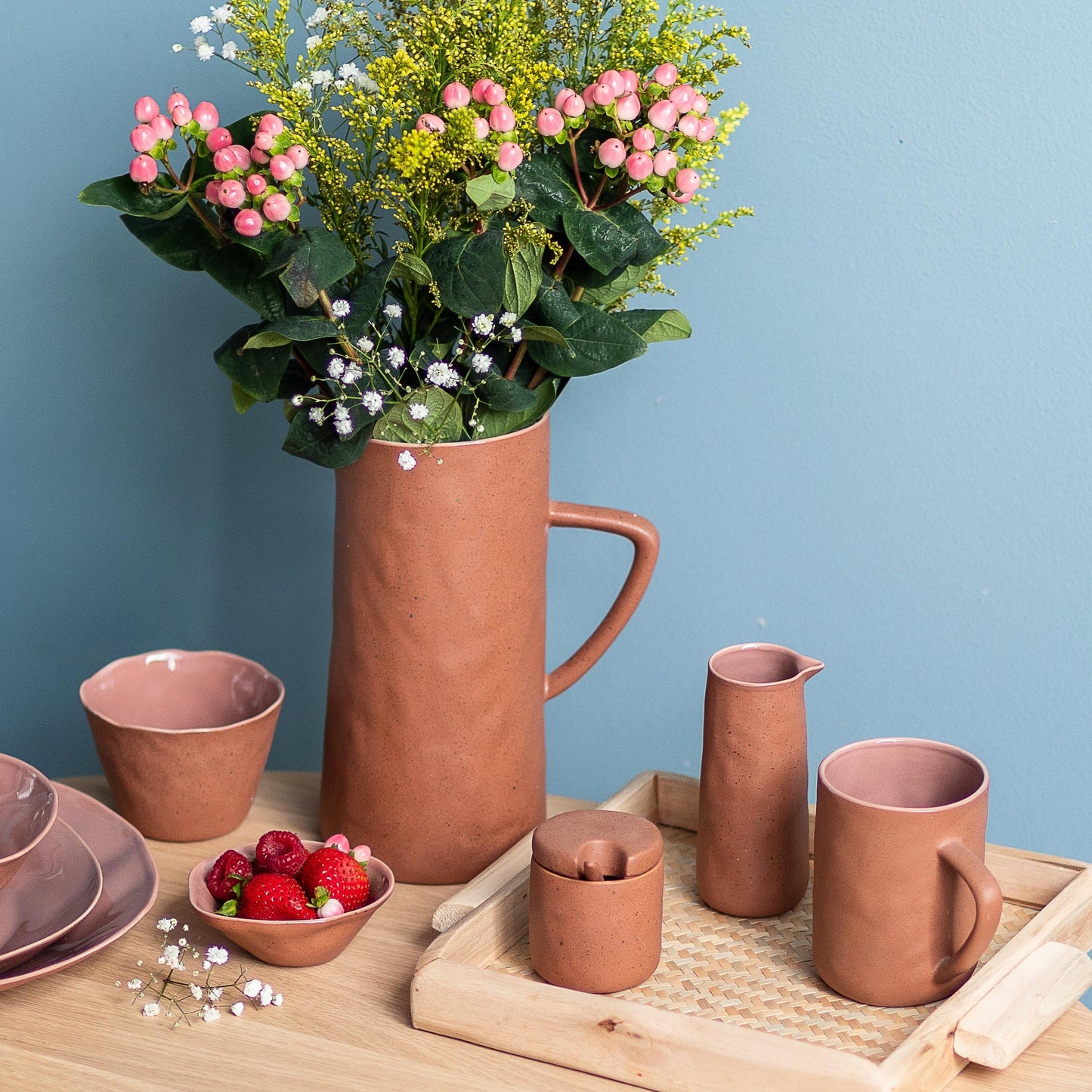Tam Stoneware Pitcher, Terracotta Rose