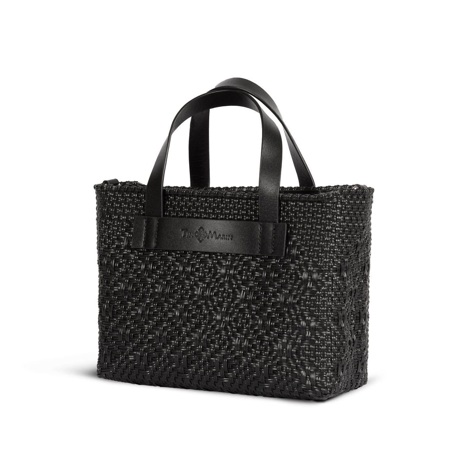 All Black Small Woven Crossbody Bag - Black Leather