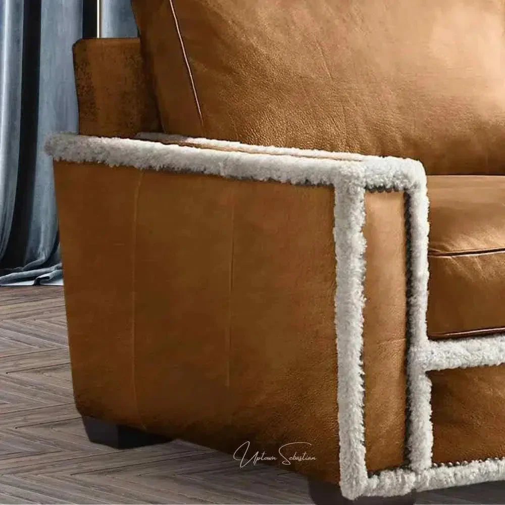 Austin Brown Benchmade Leather Couch Shearing Trim