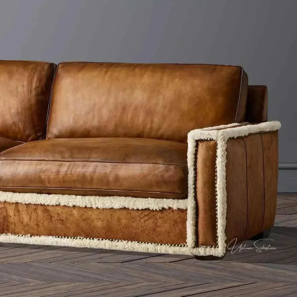 Austin Brown Benchmade Leather Couch Shearing Trim