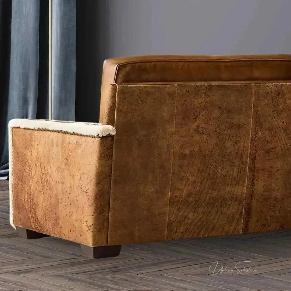 Austin Brown Benchmade Leather Couch Shearing Trim