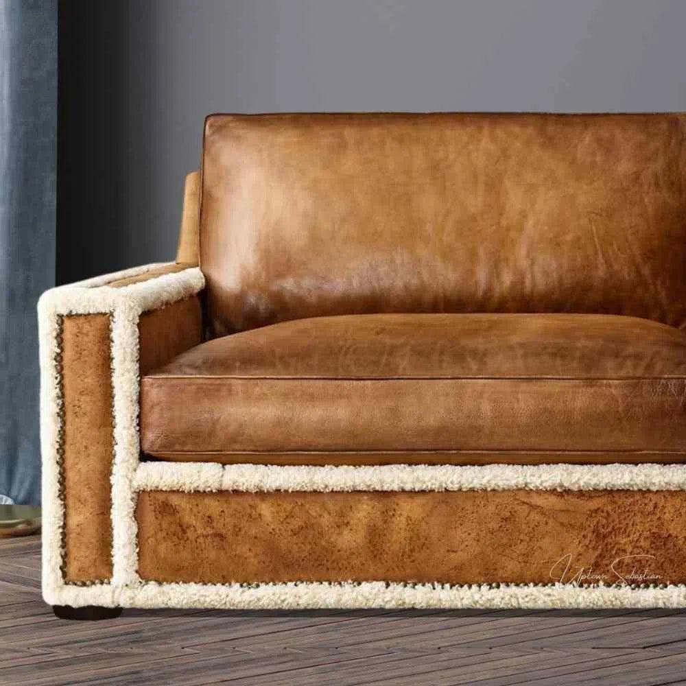Austin Brown Benchmade Leather Couch Shearing Trim