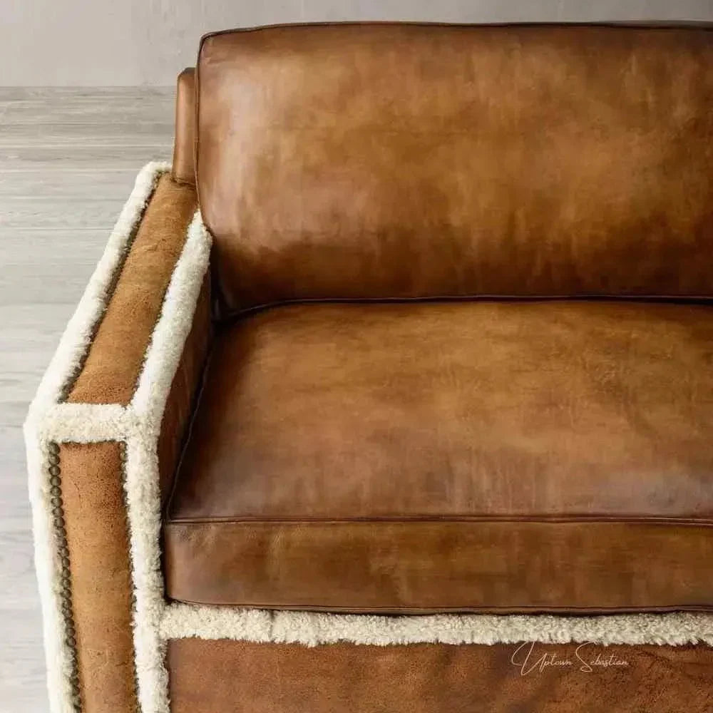 Austin Brown Benchmade Leather Couch Shearing Trim