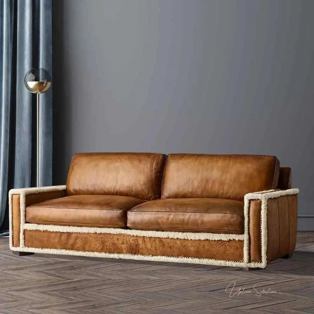 Austin Brown Benchmade Leather Couch Shearing Trim