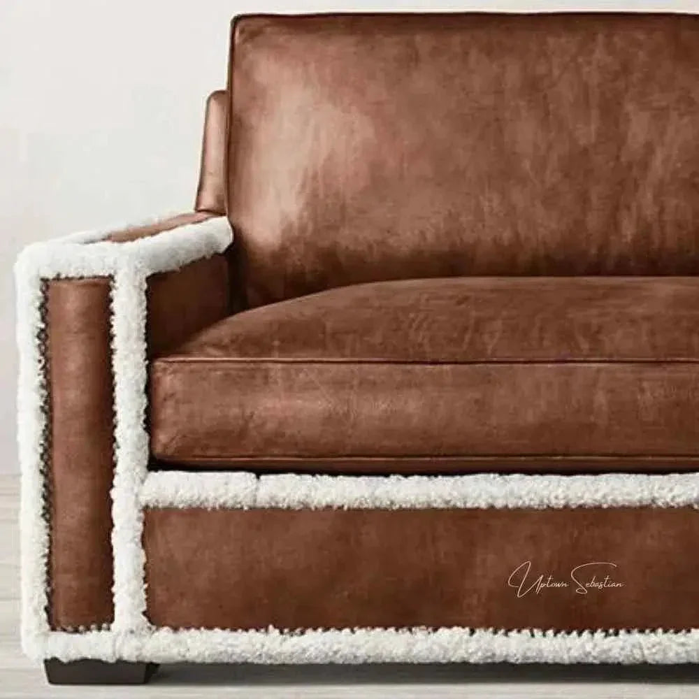 Austin Brown Benchmade Leather Couch Shearing Trim