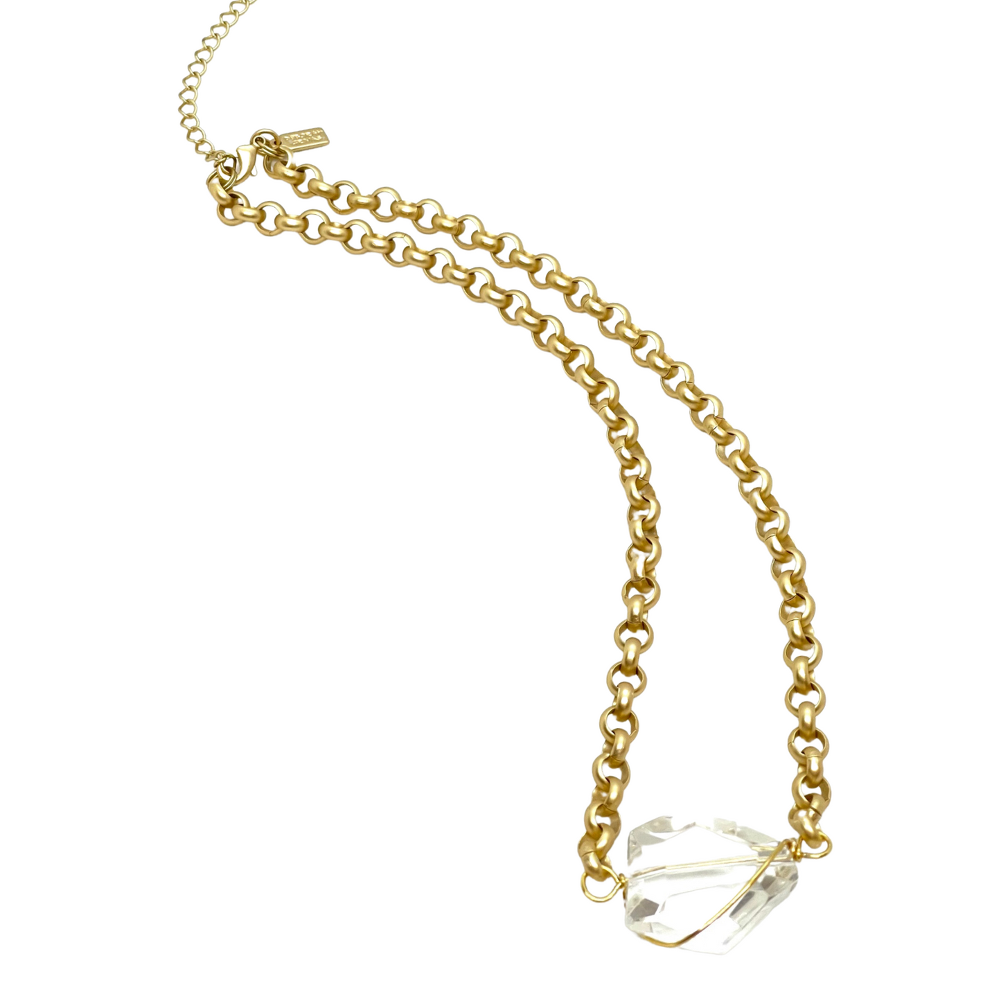 Wire Wrapped Clear Crystal Nugget on Matte Gold Chain