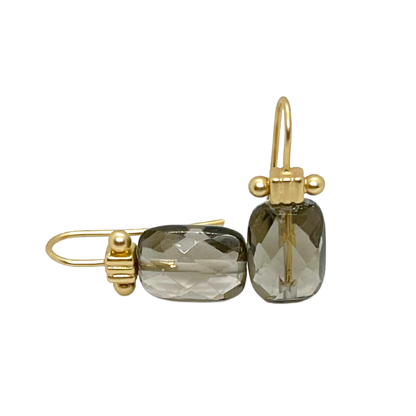 Rectangle Smoke Topaz Matte Gold Column Top Earrings