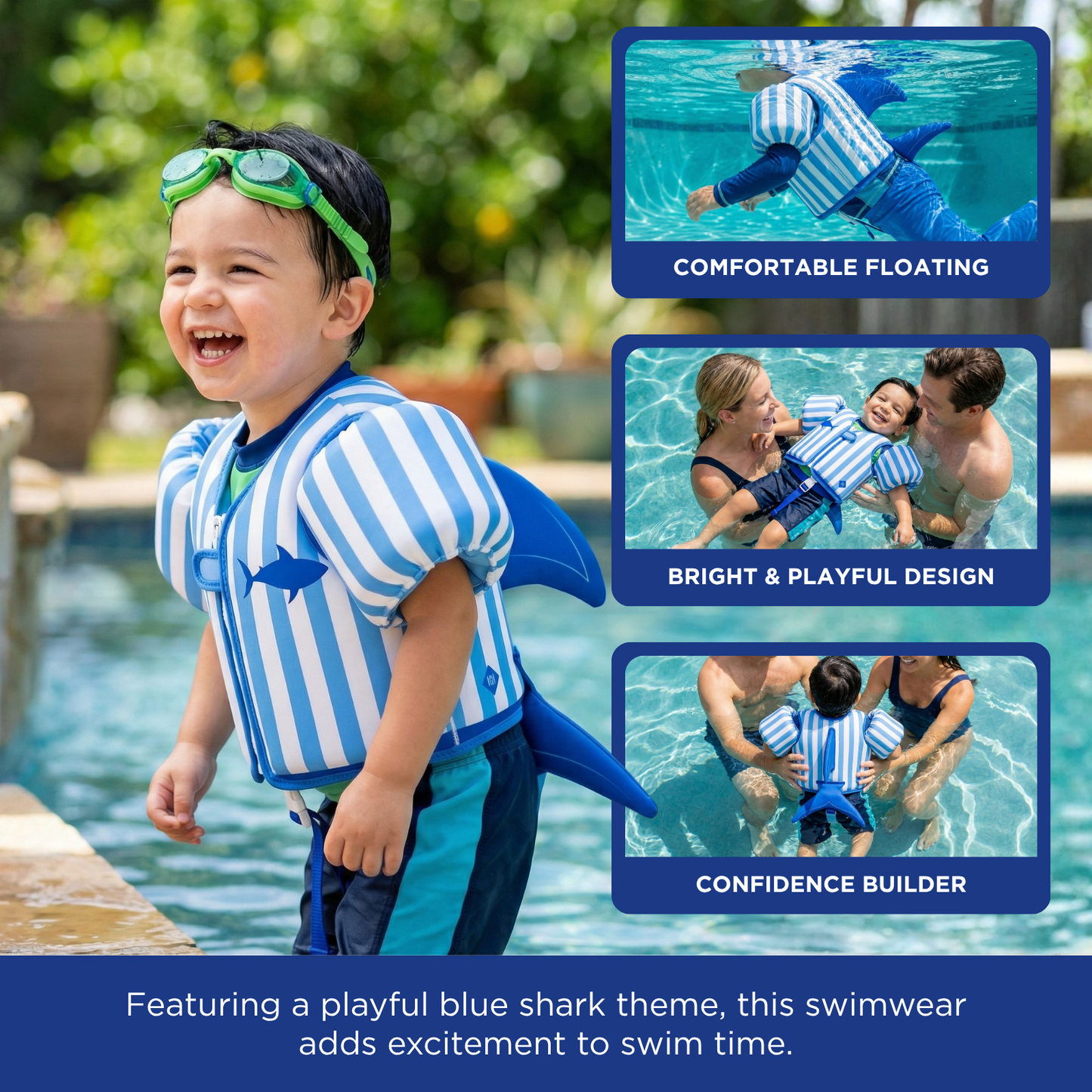 Floating Jackets with Sleeves for Bool or Beach | 1-3 Years | Blue Shark
