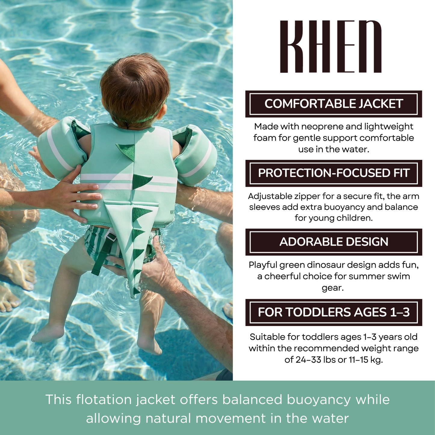 Floating Jackets with Sleeves for Bool or Beach | 1-3 Years | Dinosaur