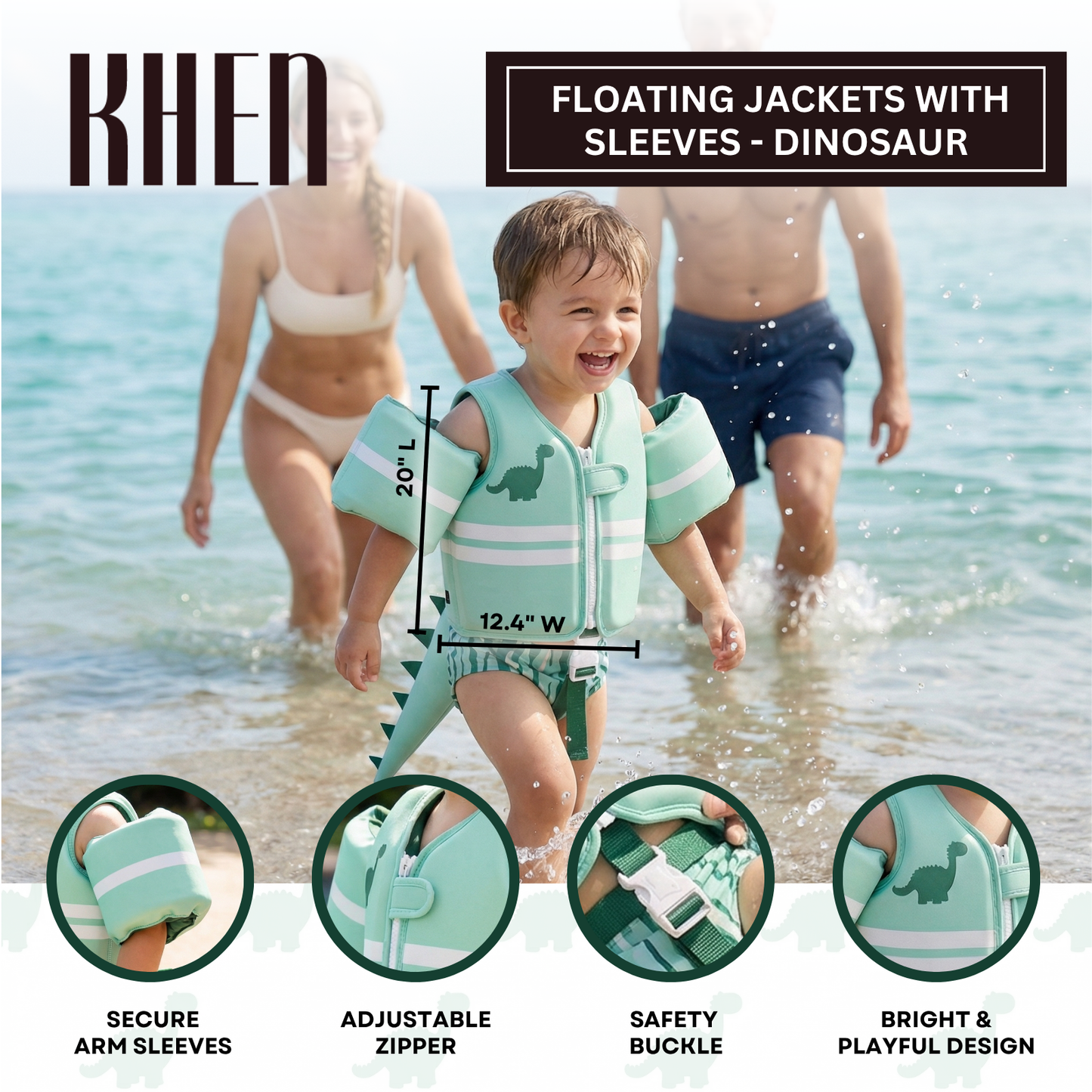 Floating Jackets with Sleeves for Bool or Beach | 1-3 Years | Dinosaur