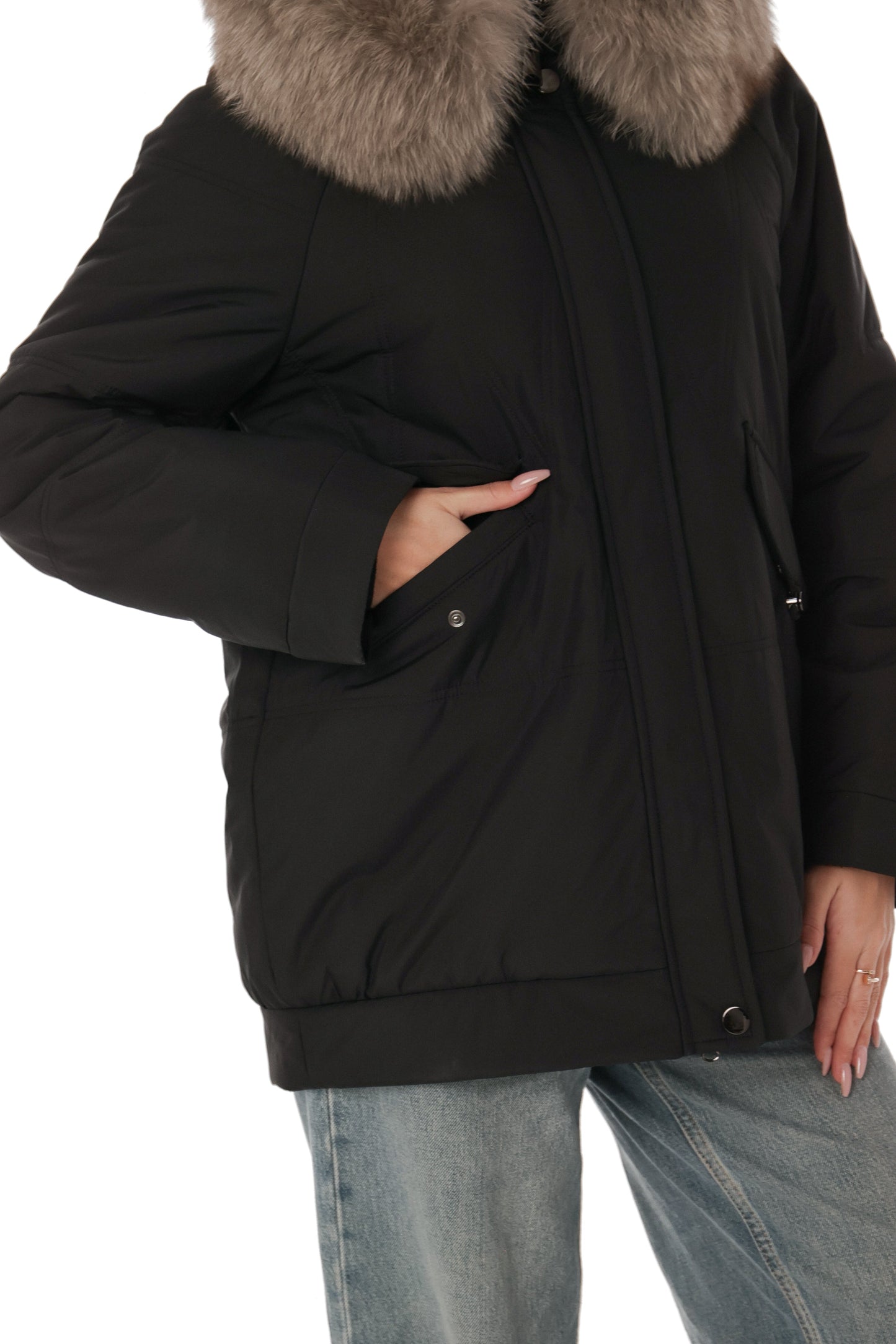 Genuine Polar Fox Camel Wool Blend Coat