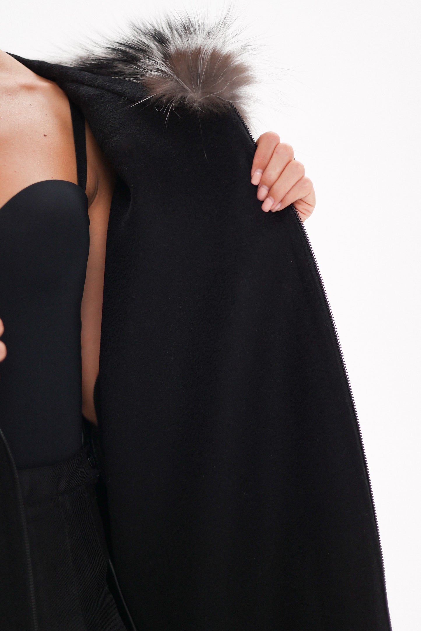 Saga®Furs Silver Fox Wool Alpaca Poncho Vest in Black