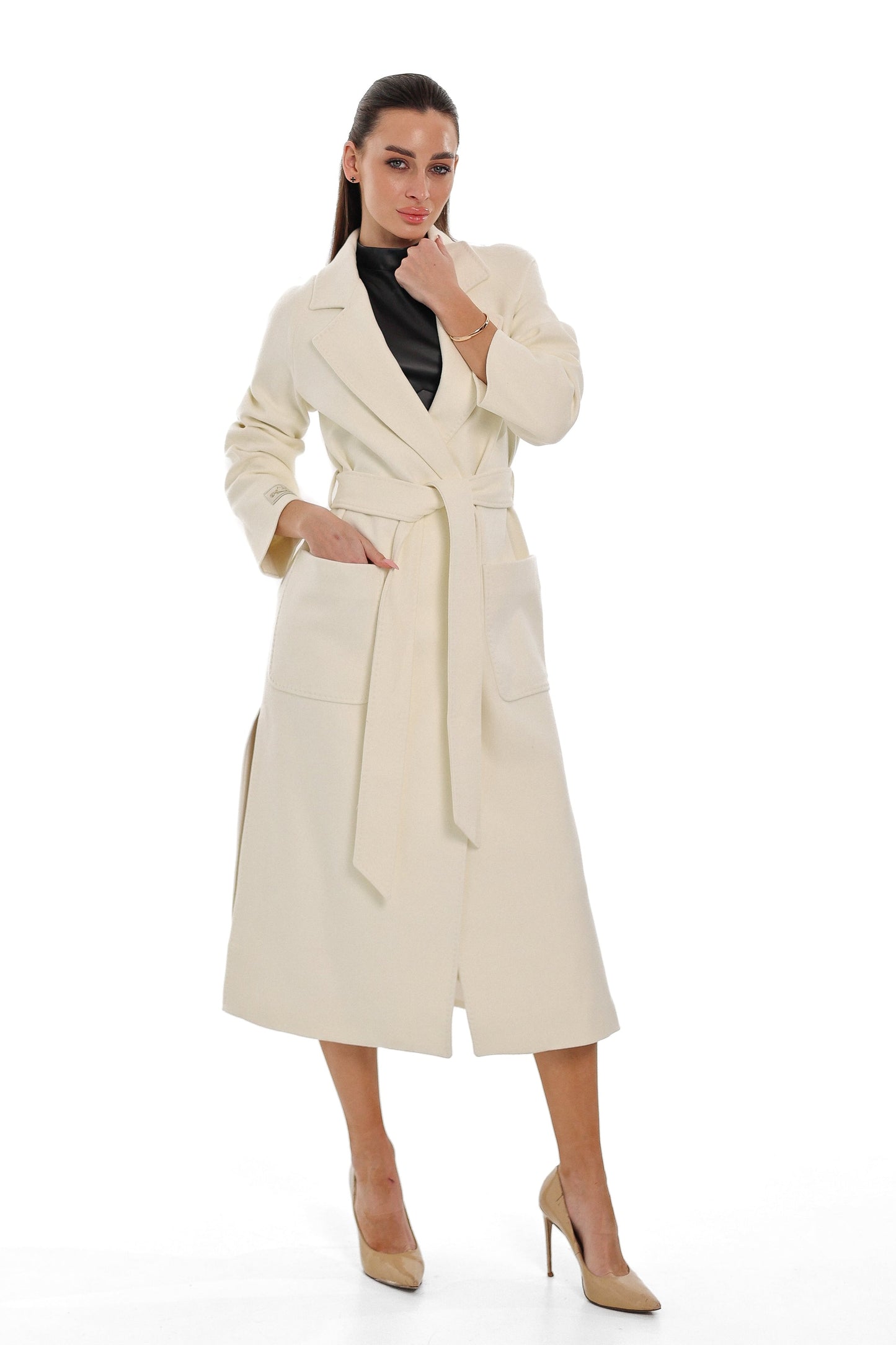 Estelle Classic Cashmere Wool Blend Overcoat in Ivory