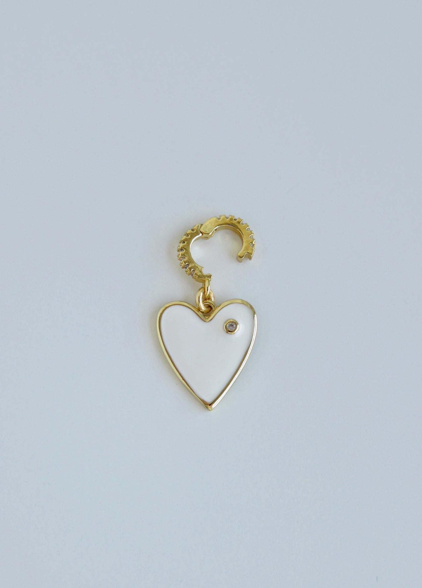 White Enamel Heart Charm on Diamond Hinged Clasp