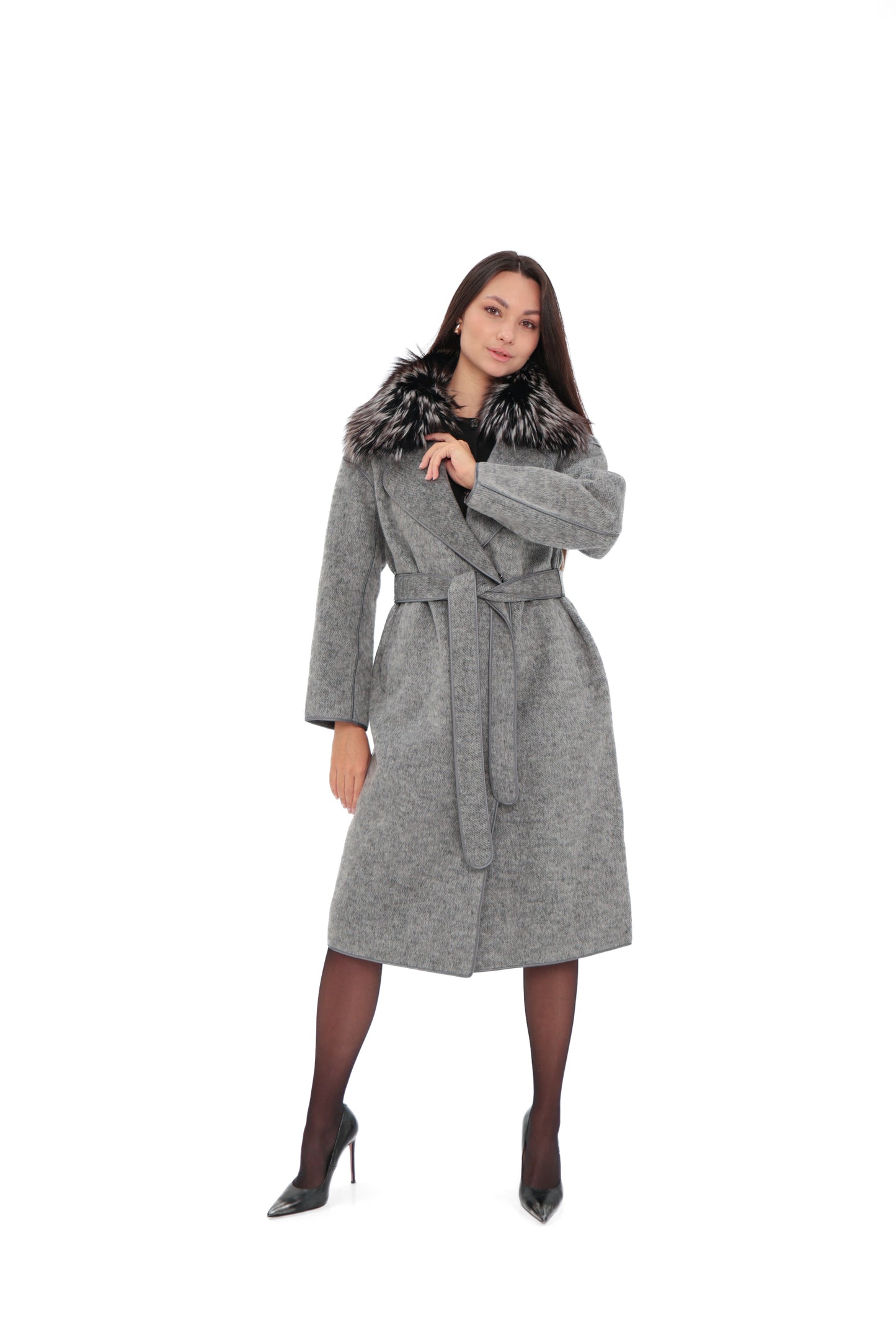 Genuine Silver Fox Virgin Wool Coat