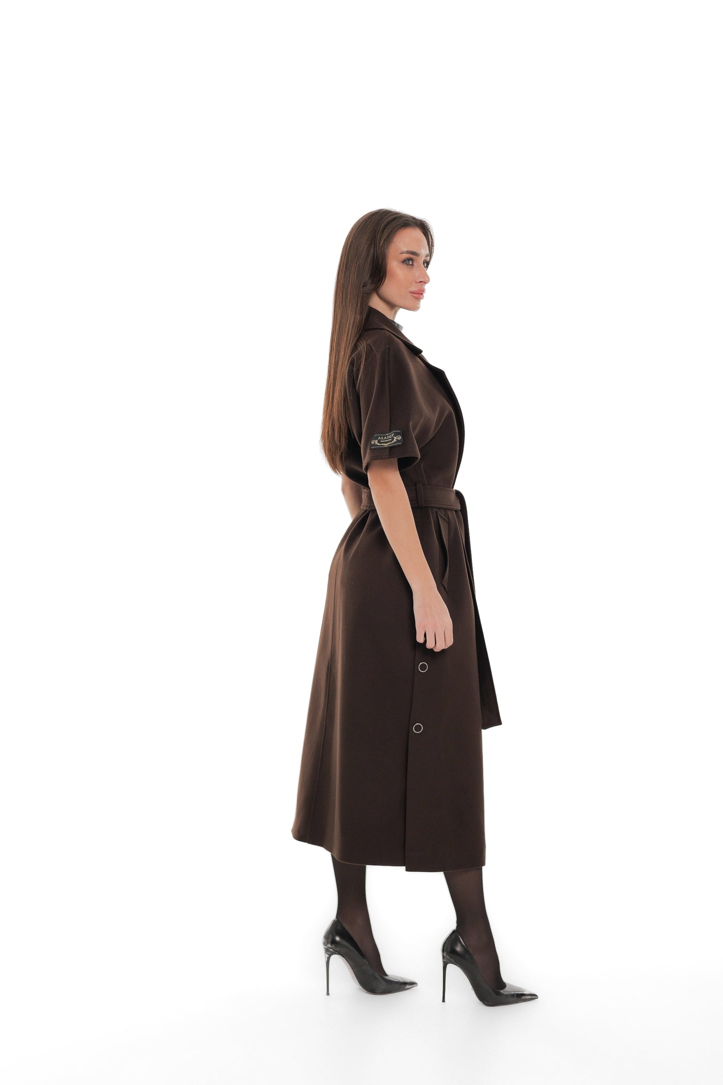 Evelyn Structured Short-Sleeve Coat in Chocolate