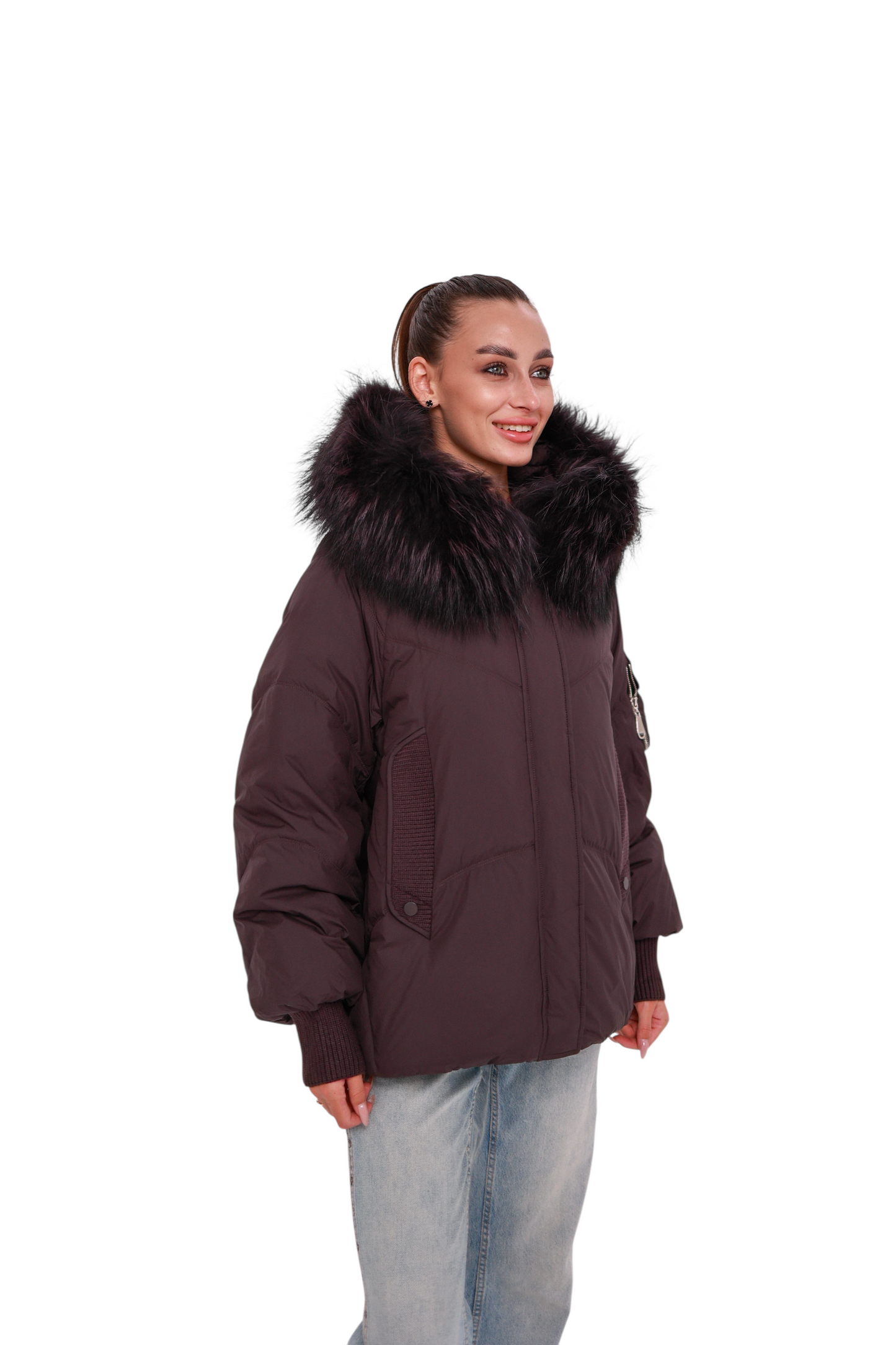 Verbier Genuine Fur Trim Down Fill Jacket in Fig