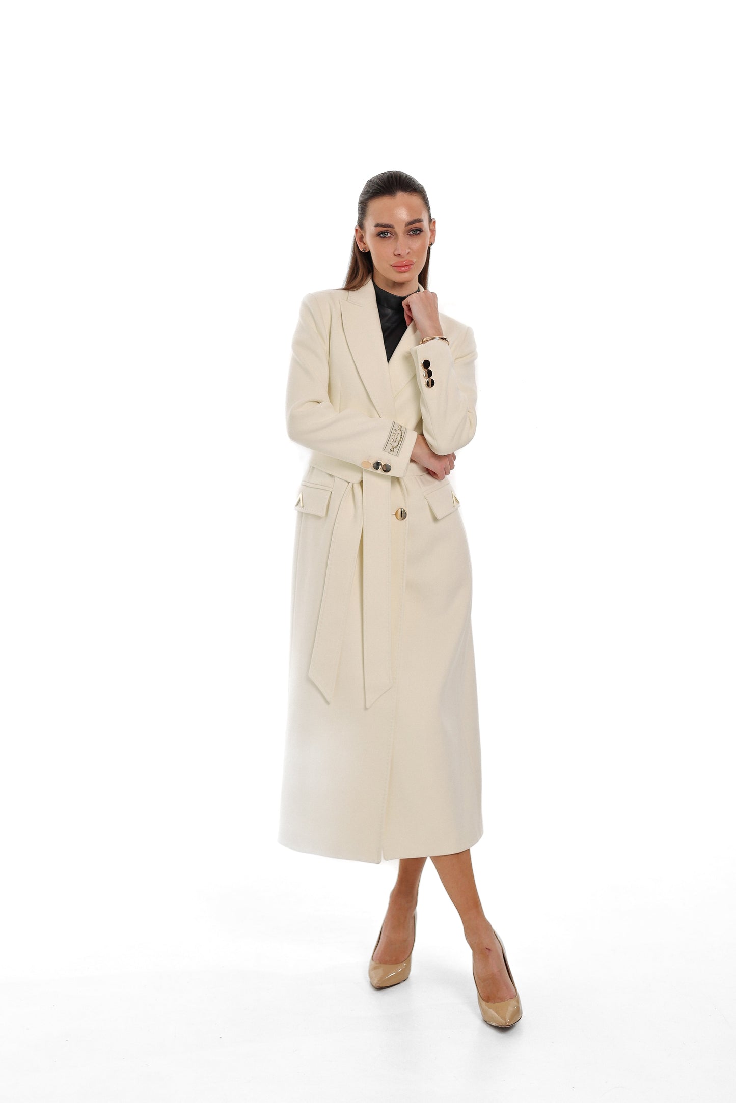Alaska Longline Cashmere Wool Blend Coat in Ivory